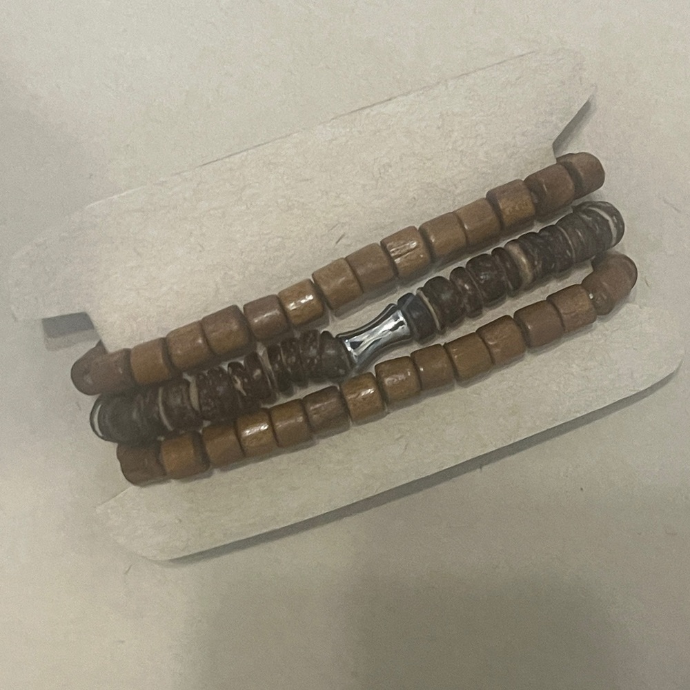 Women’s and Men's Tan and Brown Beaded Wrap Bracelet with Silver Accent